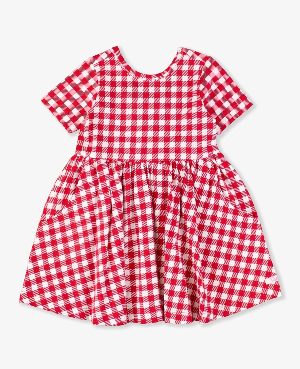 Ruffle Butts - Red Gingham Short Sleeve Knit Twirl Dress