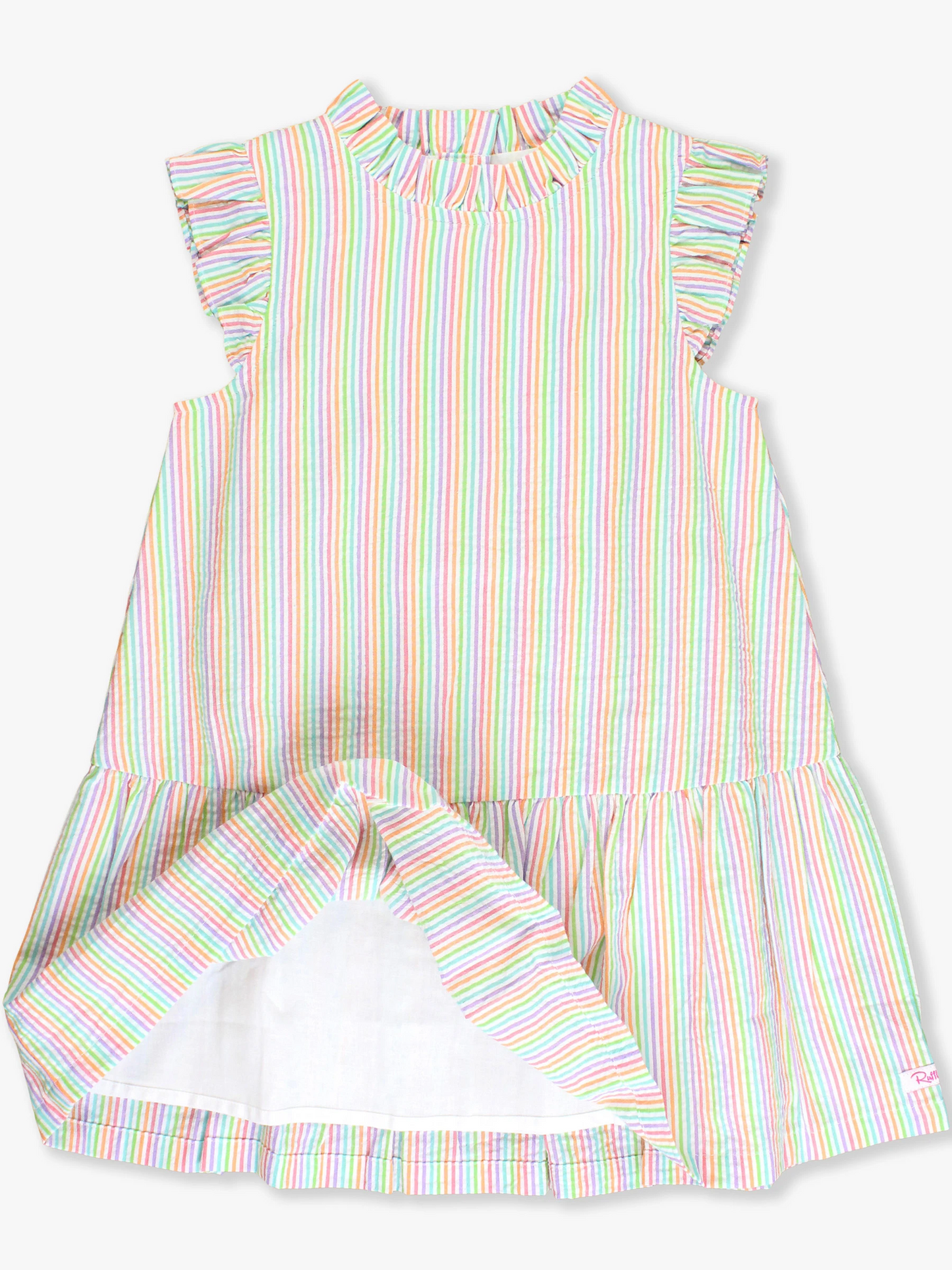Ruffle Butts - Rainbow Seersucker Mock Neck Sleeveless Flutter Dress