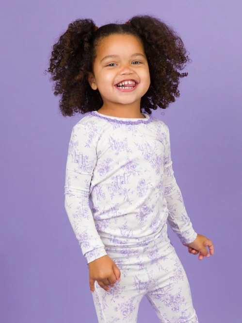 Ruffle Butts - Purple Princess Castle Toile Toddler Long Sleeve Pajama Set