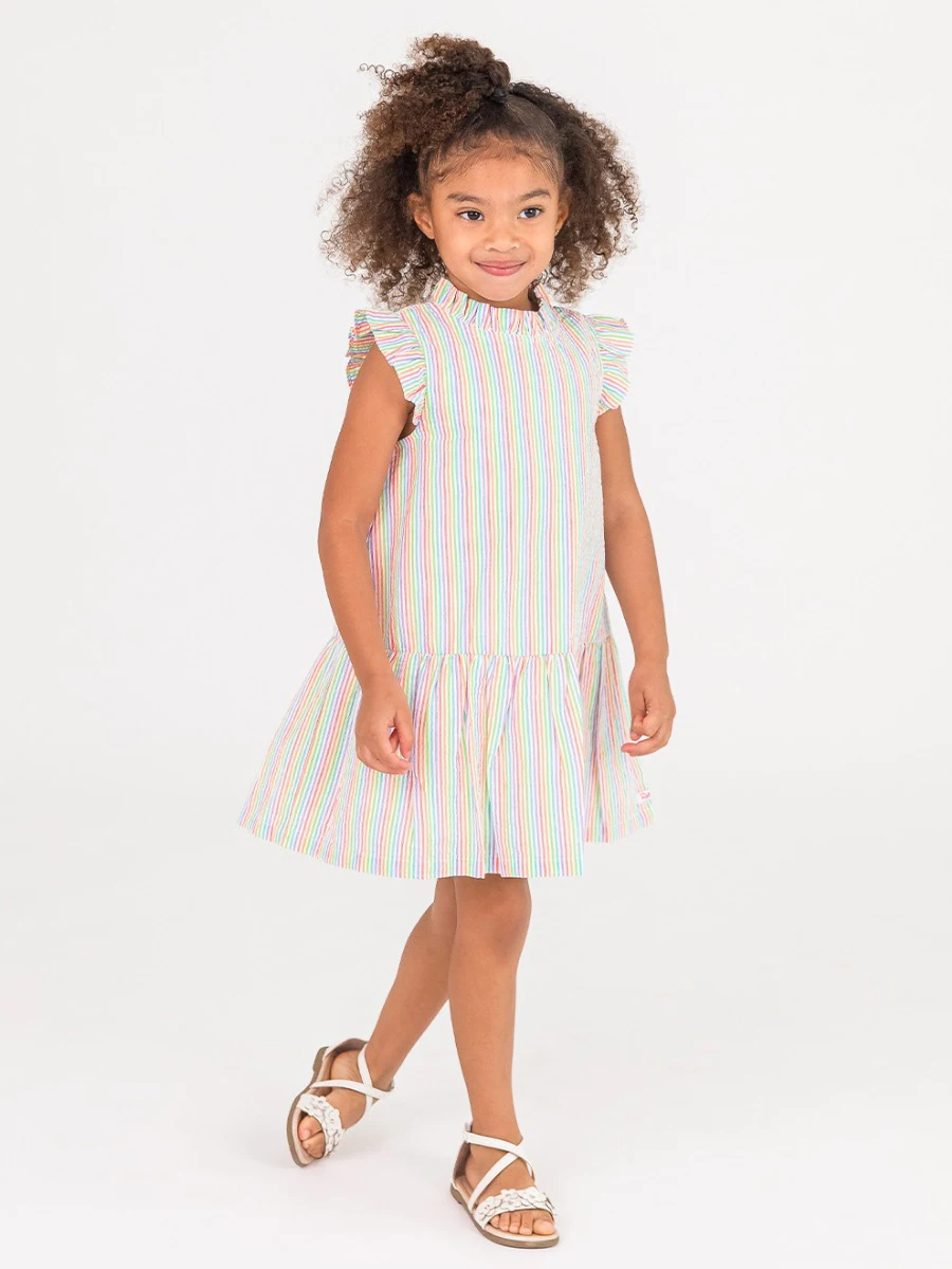 Ruffle Butts - Rainbow Seersucker Mock Neck Sleeveless Flutter Dress