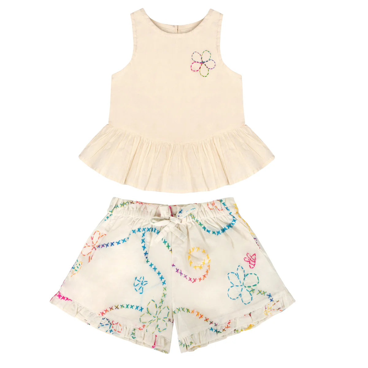 Piglo Kids - Beige Color Jardin Top and Shorts Set