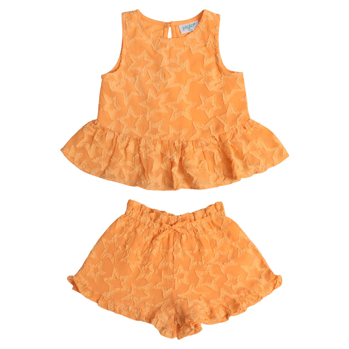 Piglo Kids - Orange Stars Top and Shorts Set