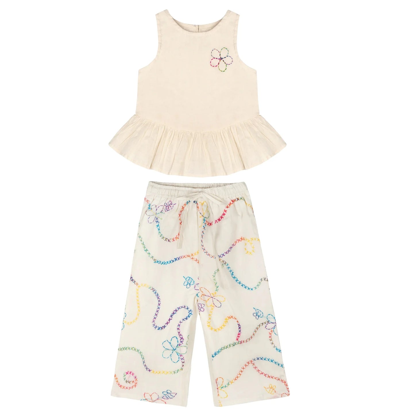Piglo Kids - Beige Color Jardin Top and Pants Set