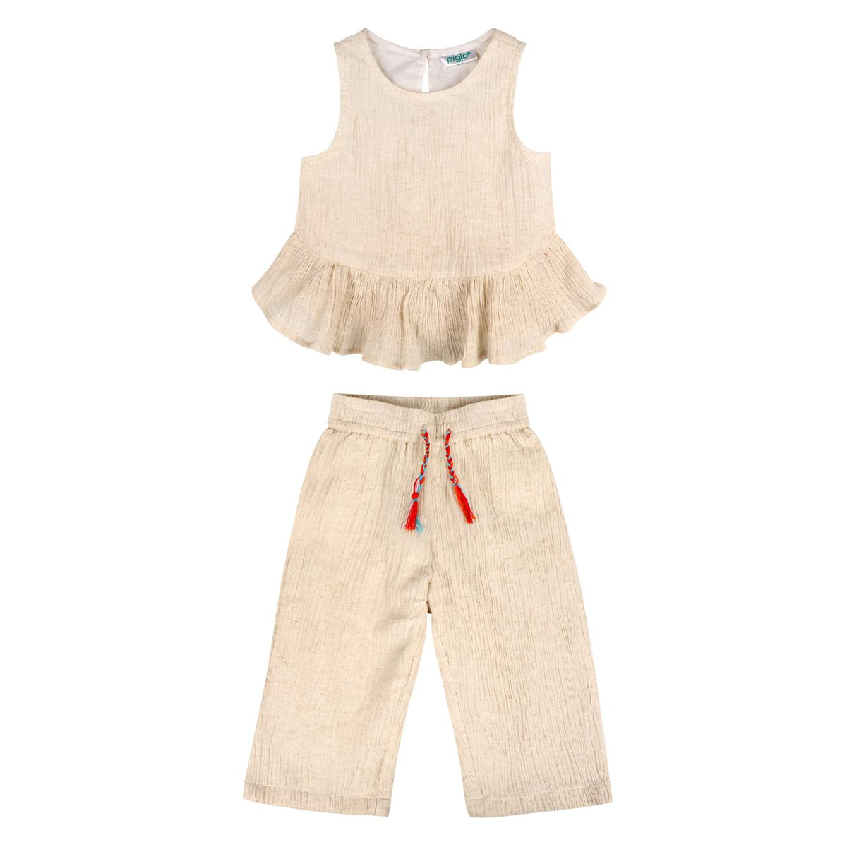 Piglo Kids - Beige Waves Top and Pants Set