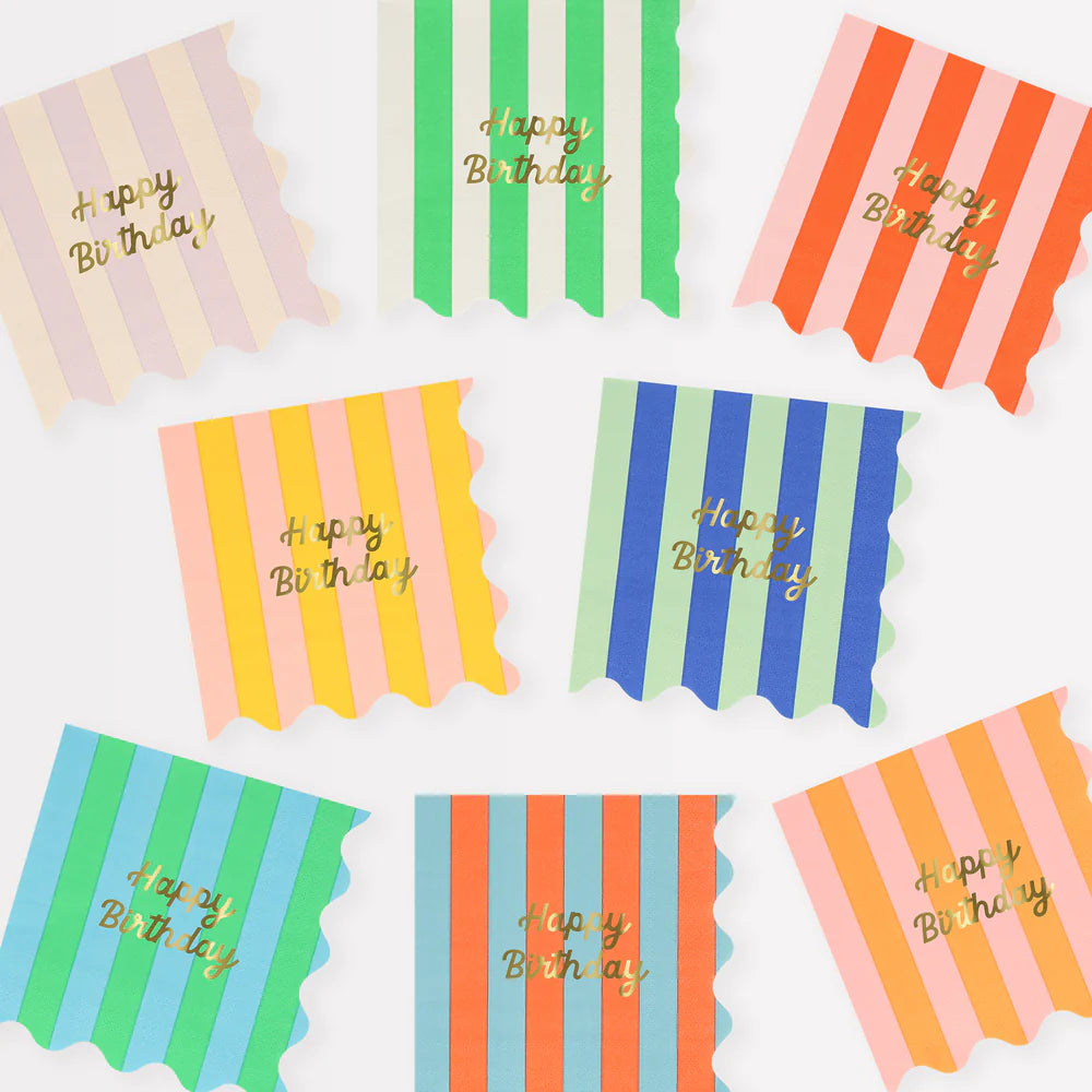 Meri Meri - Stripe Happy Birthday Small Napkins, 16ct.