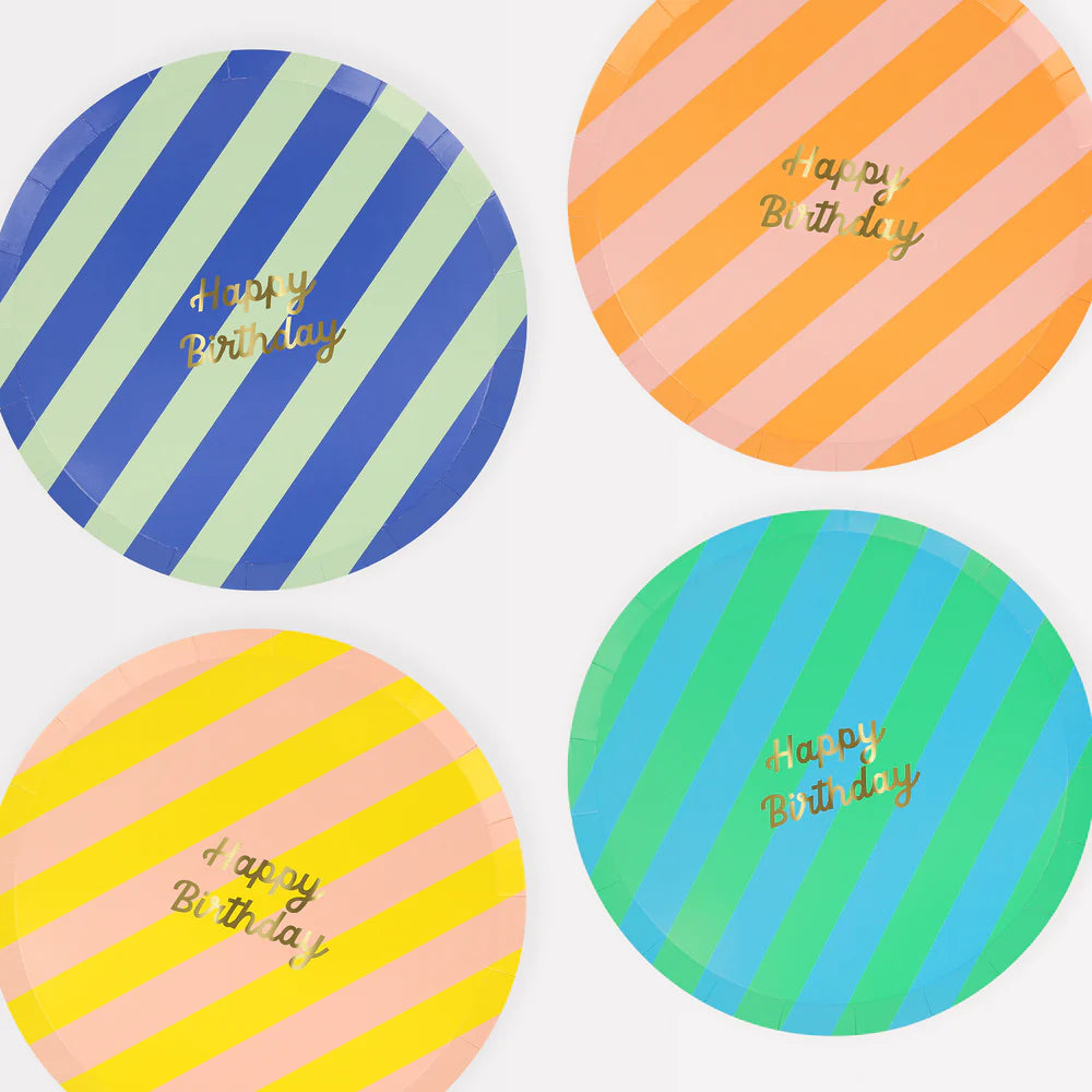 Meri Meri - Stripe Happy Birthday Side Plates, 8ct.