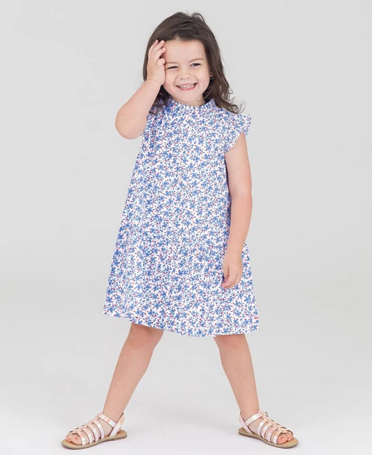 Cottage Tea Time Mock Neck Sleeveless Flutter Dress