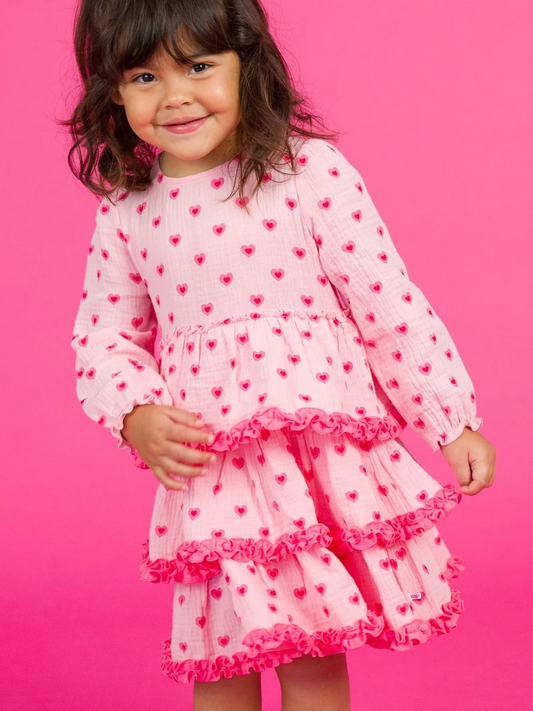 I Heart You Cotton Gauze Tiered Ruffle Dress