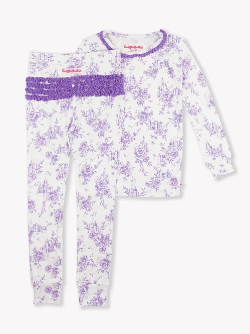 Ruffle Butts - Purple Princess Castle Toile Toddler Long Sleeve Pajama Set