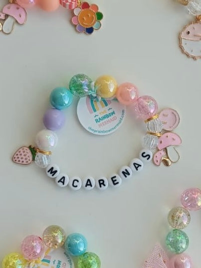 The Rainbow Mermaid - Macarenas Strawberry Mushroom and Happy Face Beaded Charm Bracelet