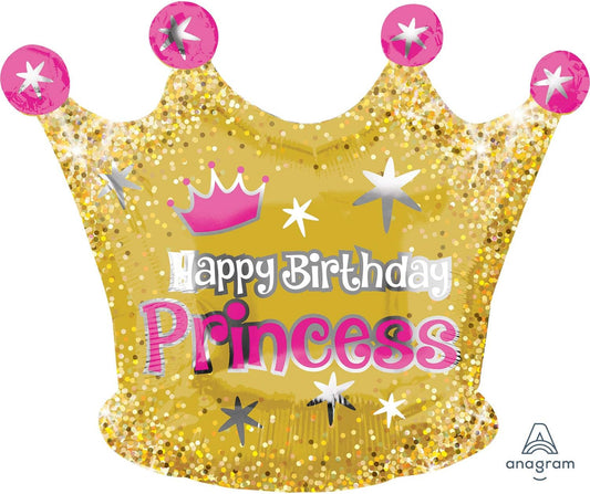 Anagram - Happy Birthday Princess Gold Crown Standard 20” Balloon