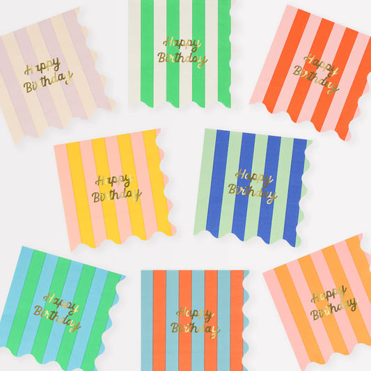 Meri Meri - Stripe Happy Birthday Small Napkins, 16ct.