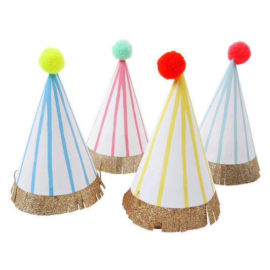 Meri Meri - Stripe Pompom Party Hats, 8ct.