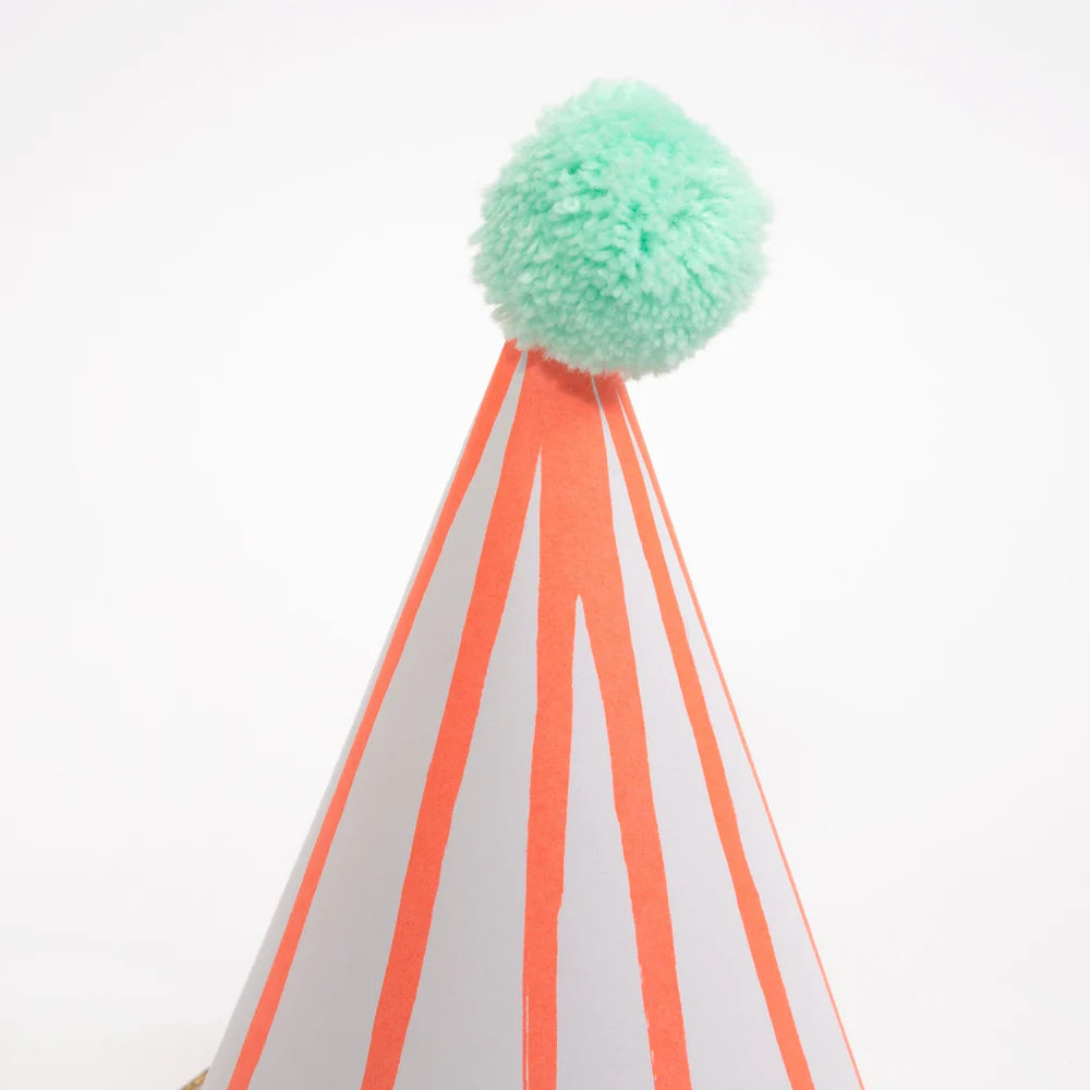 Meri Meri - Stripe Pompom Party Hats, 8ct.
